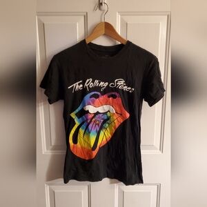 Rolling Stones Black T-Shirt with Rainbow Logo